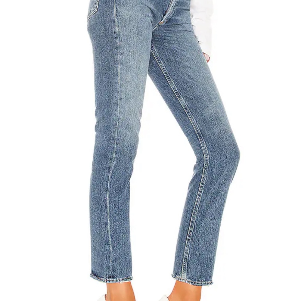 Agolde Riley Long High Rise Straight Jeans in Blue
